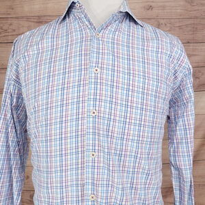 PETER MILLAR 100% COTTON CHECK BUTTON DOWN SHIRT MENS SIZE L LARGE